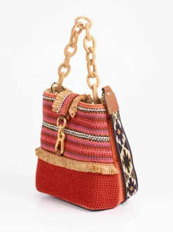 Viamailbag – Bucket Bag aus Baumwolle mit Raffia-Details