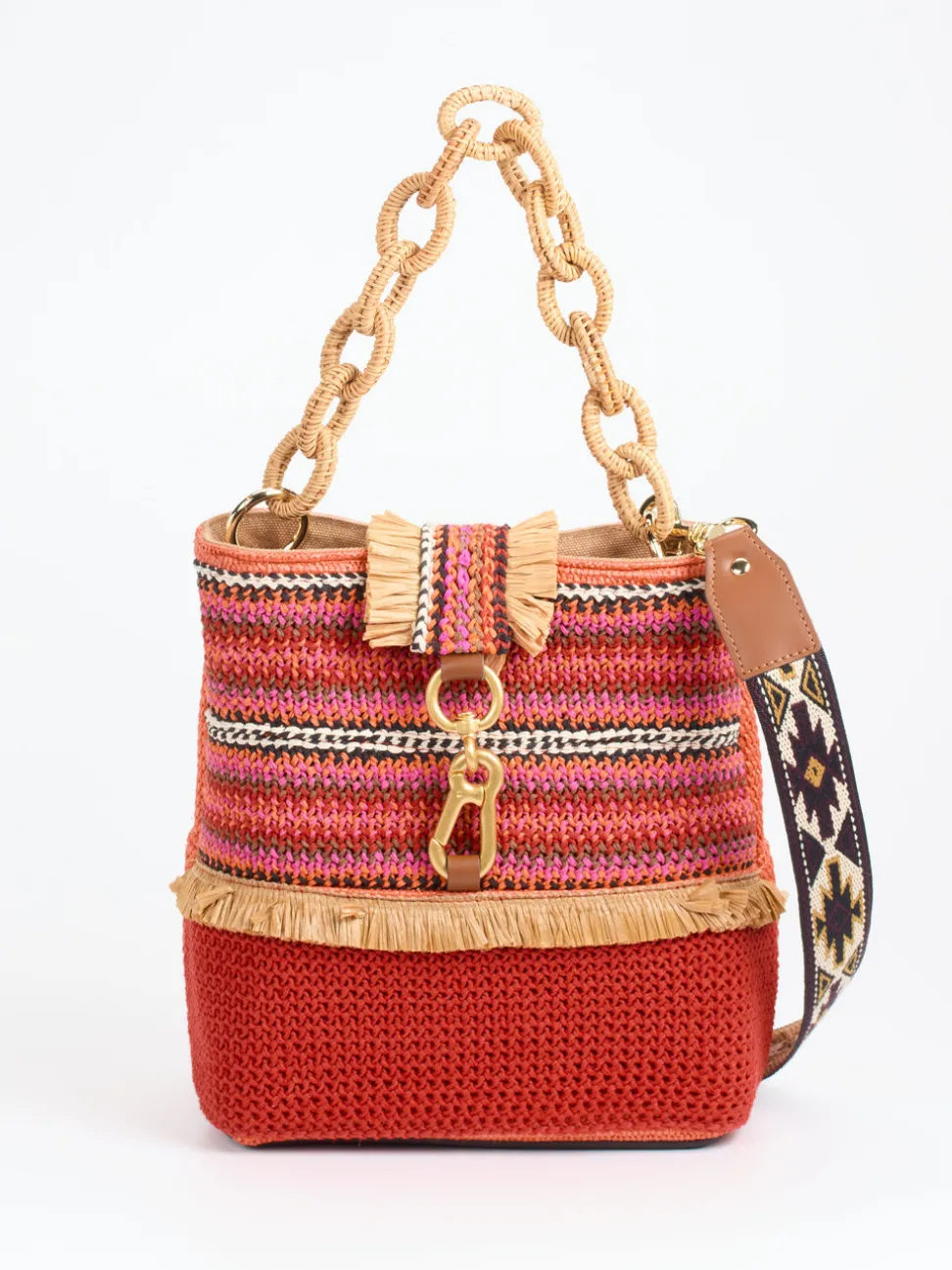 Viamailbag – Bucket Bag aus Baumwolle mit Raffia-Details
