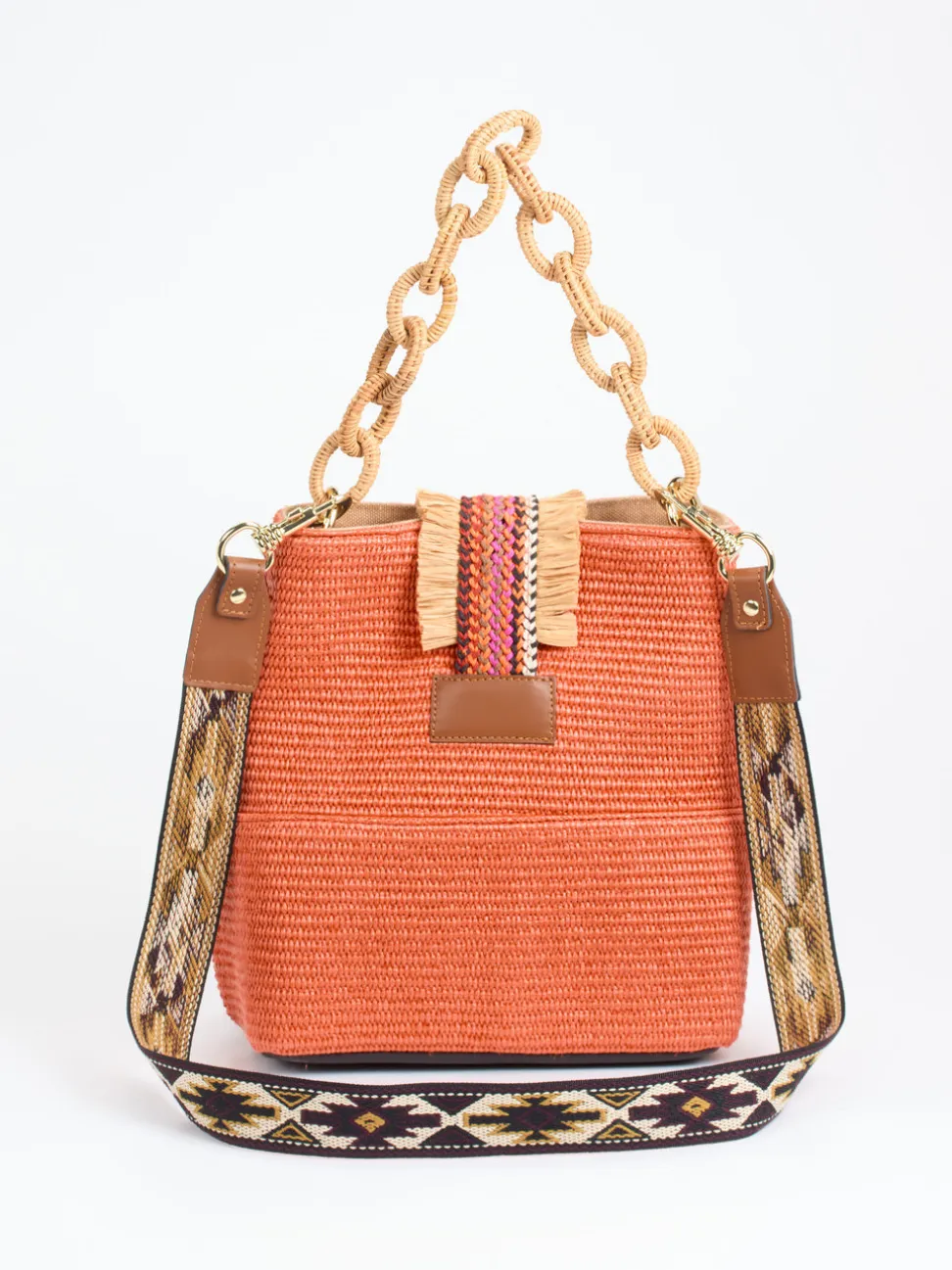 Viamailbag – Bucket Bag aus Baumwolle mit Raffia-Details