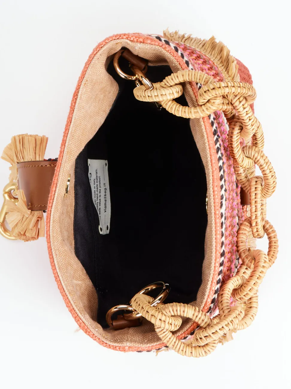 Viamailbag – Bucket Bag aus Baumwolle mit Raffia-Details