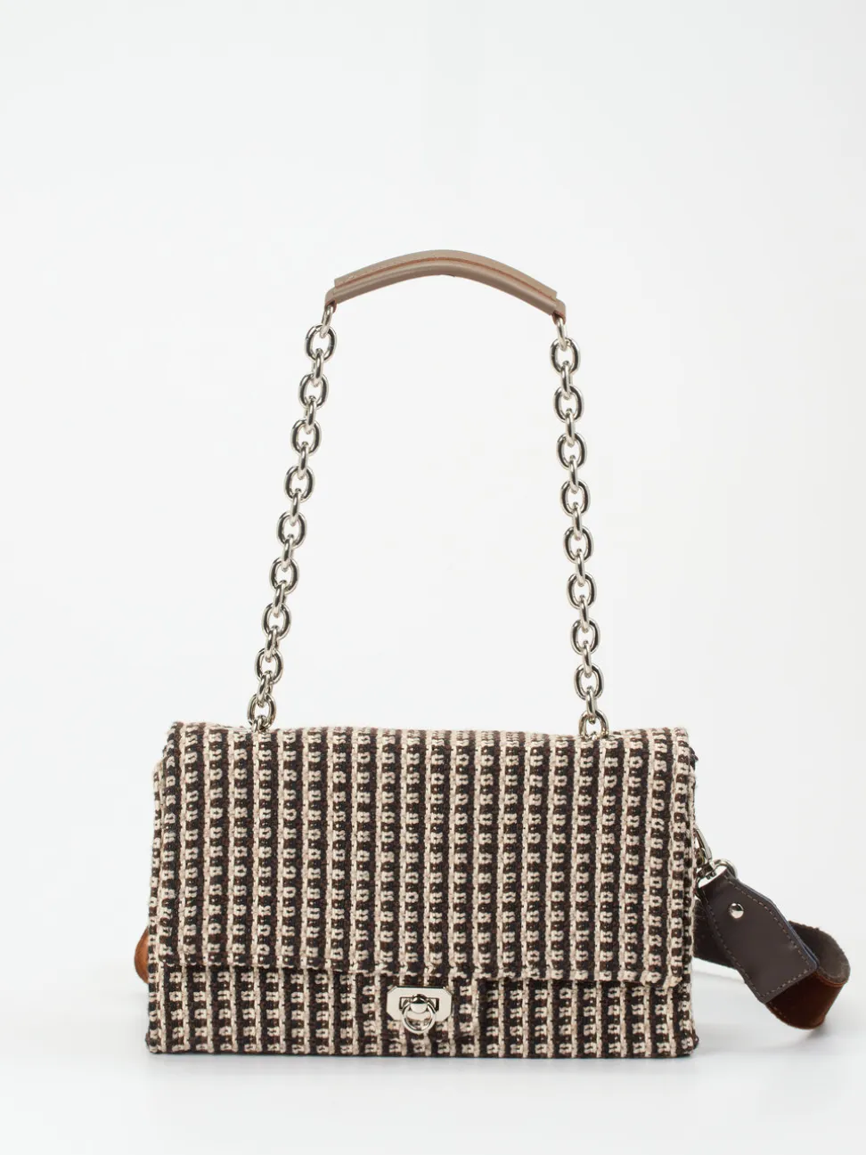 Viamailbag – Schultertasche aus Bouclé-Textil Dunkelbraun