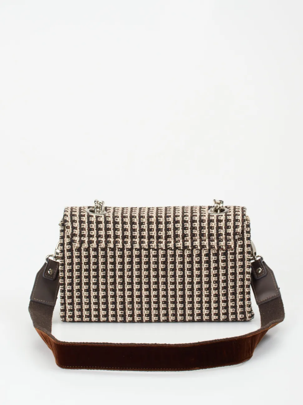 Viamailbag – Schultertasche aus Bouclé-Textil Dunkelbraun