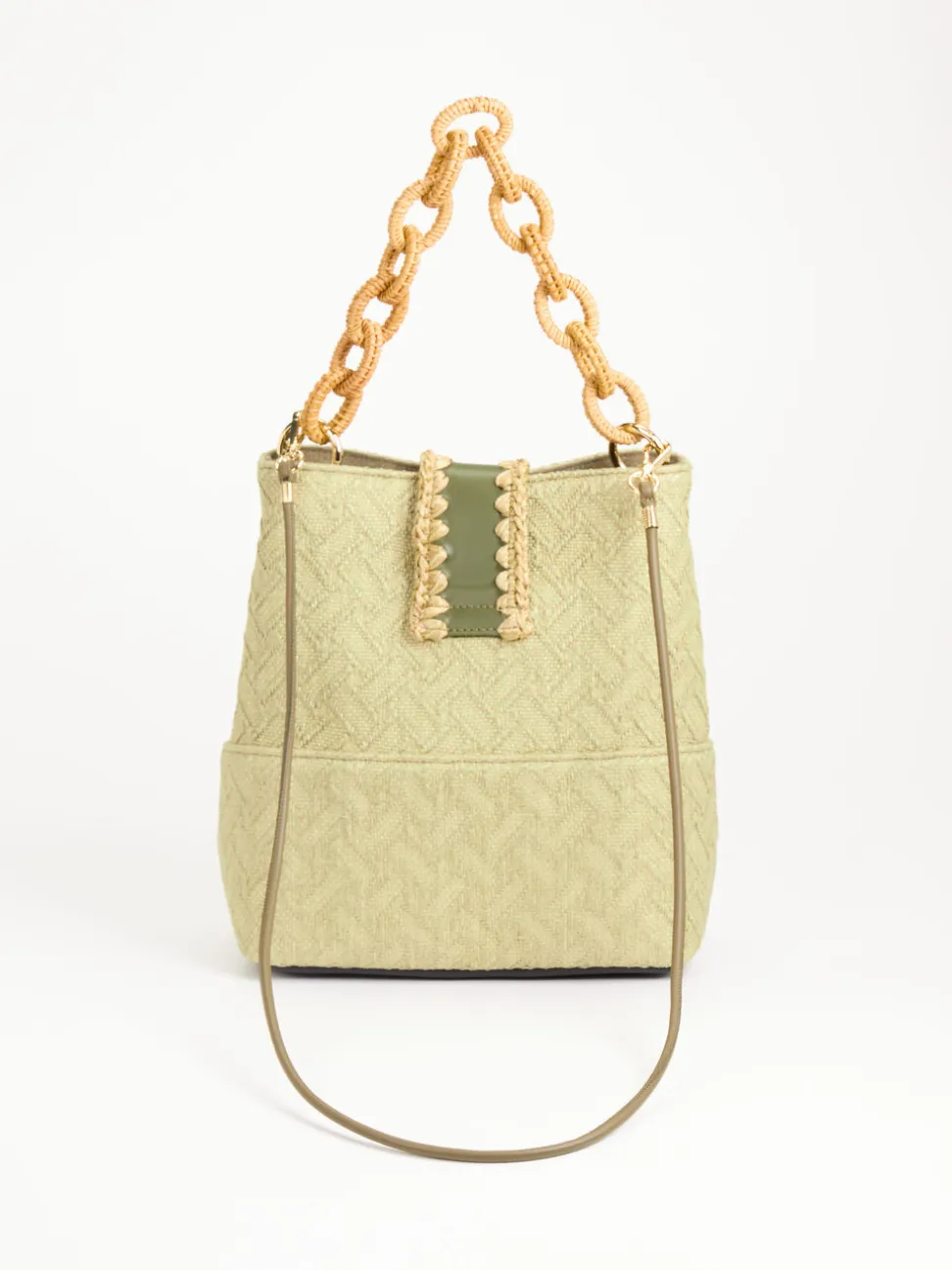 Viamailbag – Schultertasche aus Textil mit Bastdetails