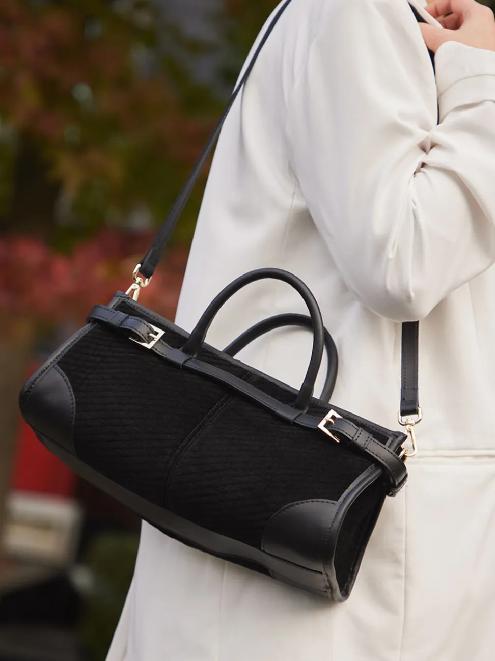 Viamailbag – Top Handle Bag aus Textil und Leder Schwarz