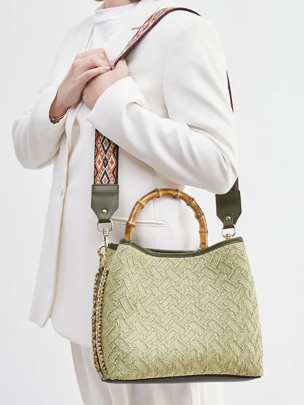Viamailbag – Top Handle Bag aus Textil mit Bambusgriff