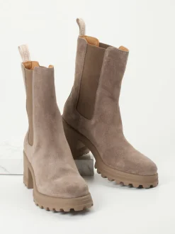 Voile Blanche – Chelsea Boots aus Veloursleder Taupe