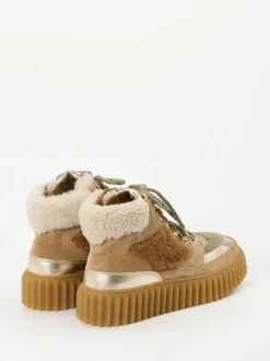 Voile Blanche – Schnürboots aus Veloursleder Beige