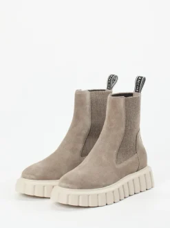 Voile Blanche – Stiefelette aus Veloursleder taupe