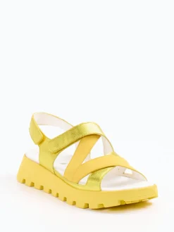 Waldläufer – Komfortsandalen aus Metallicleder gelb