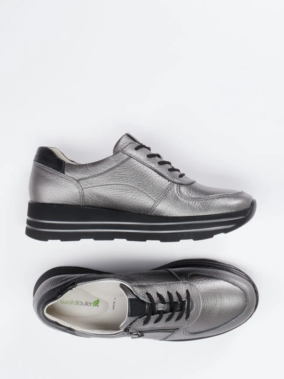 Waldläufer – Komfort-Sneaker aus Metallicleder grau