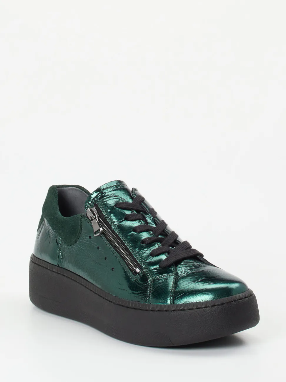 Waldläufer – Plateau-Sneaker aus Metallicleder grün