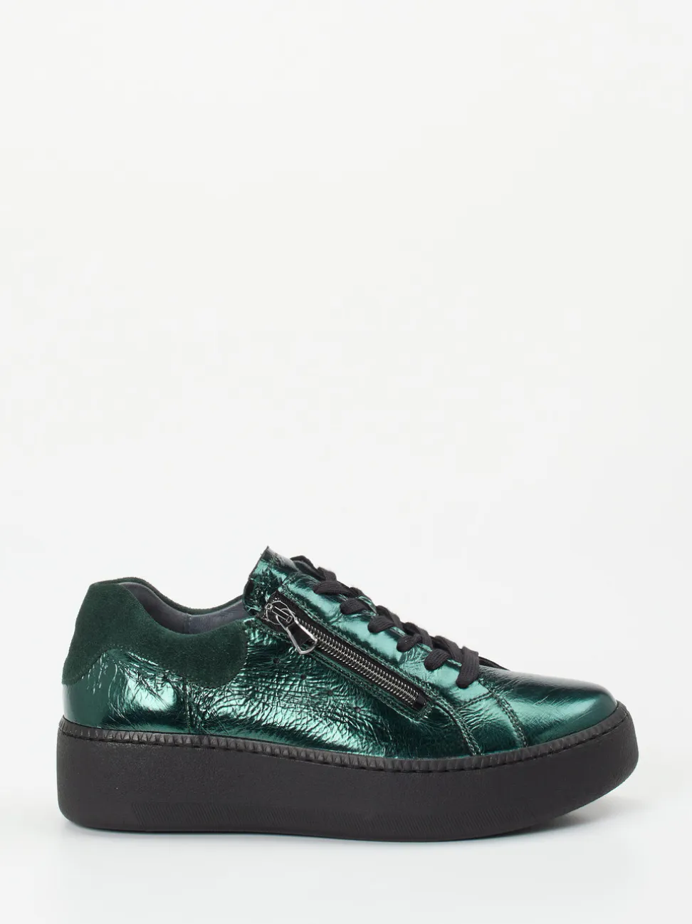 Waldläufer – Plateau-Sneaker aus Metallicleder grün