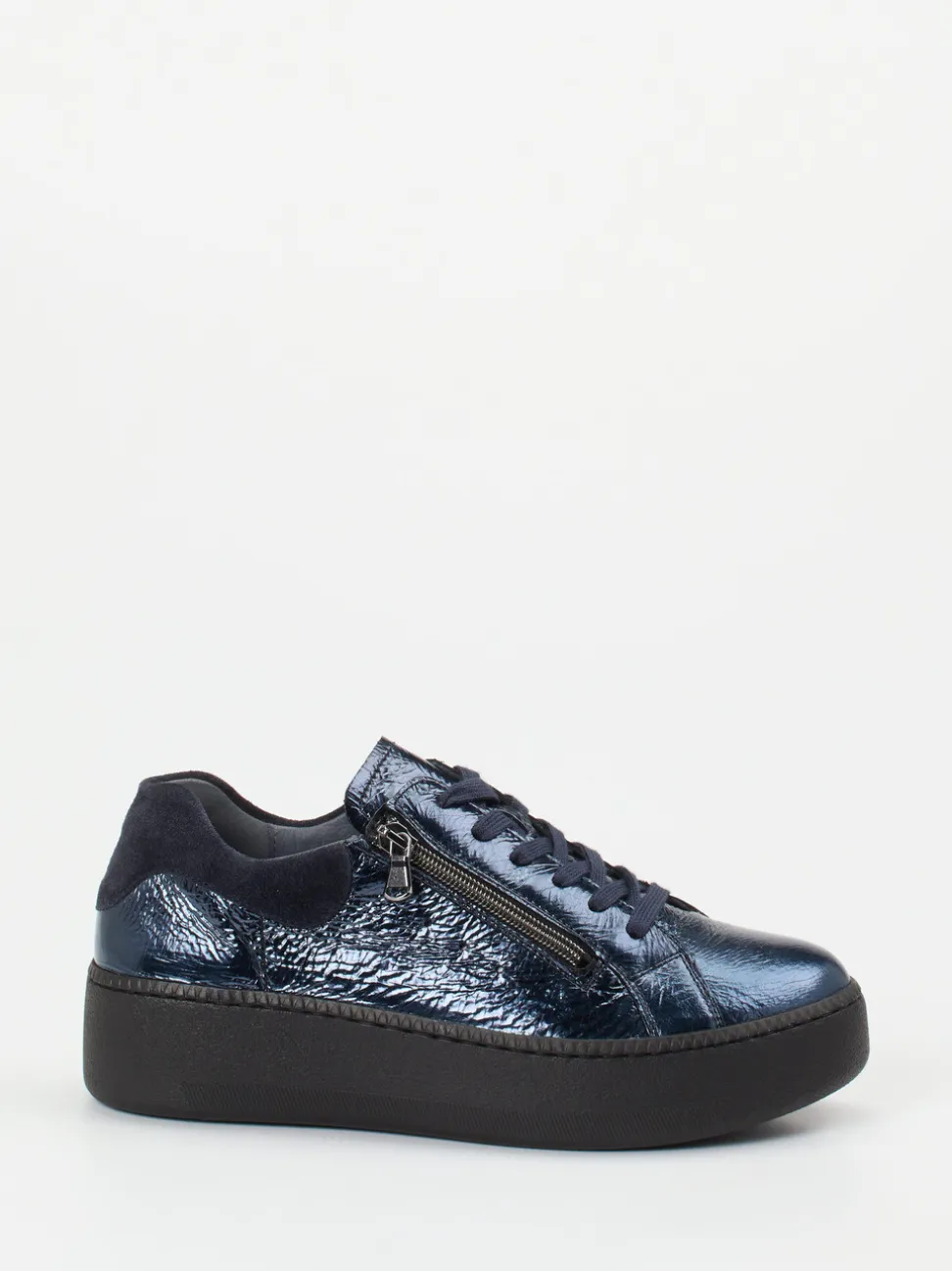 Waldläufer – Plateau-Sneaker aus Metallicleder Nachtblau
