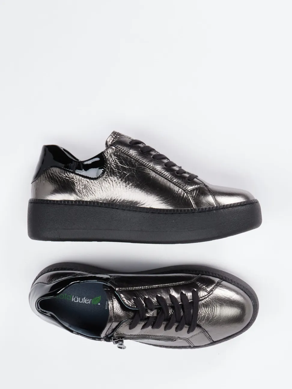Waldläufer – Plateau-Sneaker aus Metallicleder grau