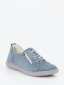 Waldläufer – Schnürschuh aus Veloursleder taubenblau