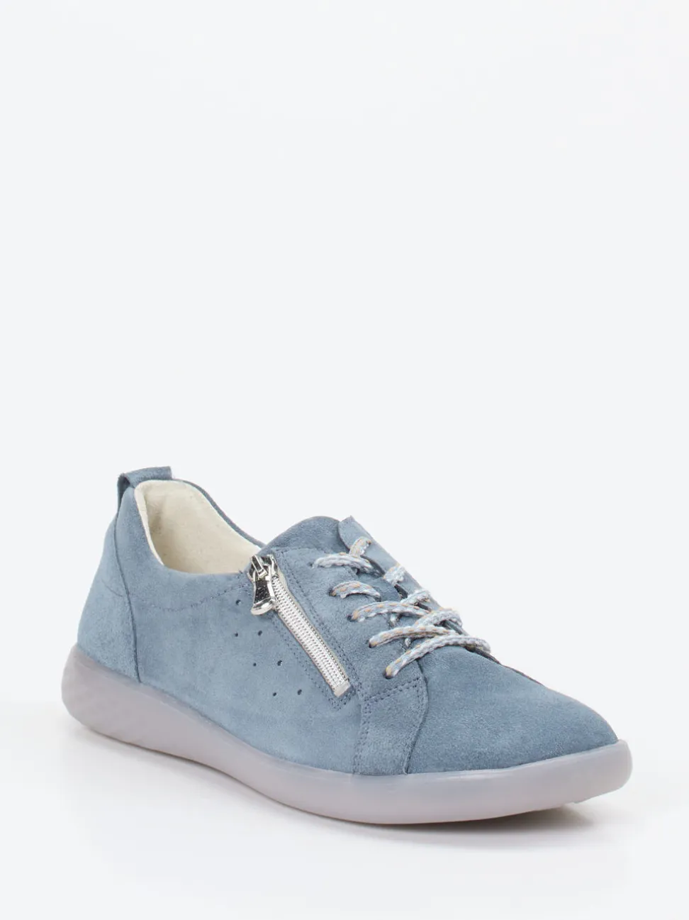 Waldläufer – Schnürschuh aus Veloursleder taubenblau