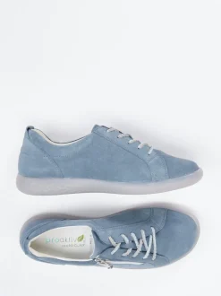 Waldläufer – Schnürschuh aus Veloursleder taubenblau