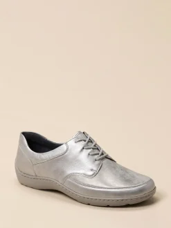 Waldläufer – Schnürschuh aus Metallicleder silberfarben