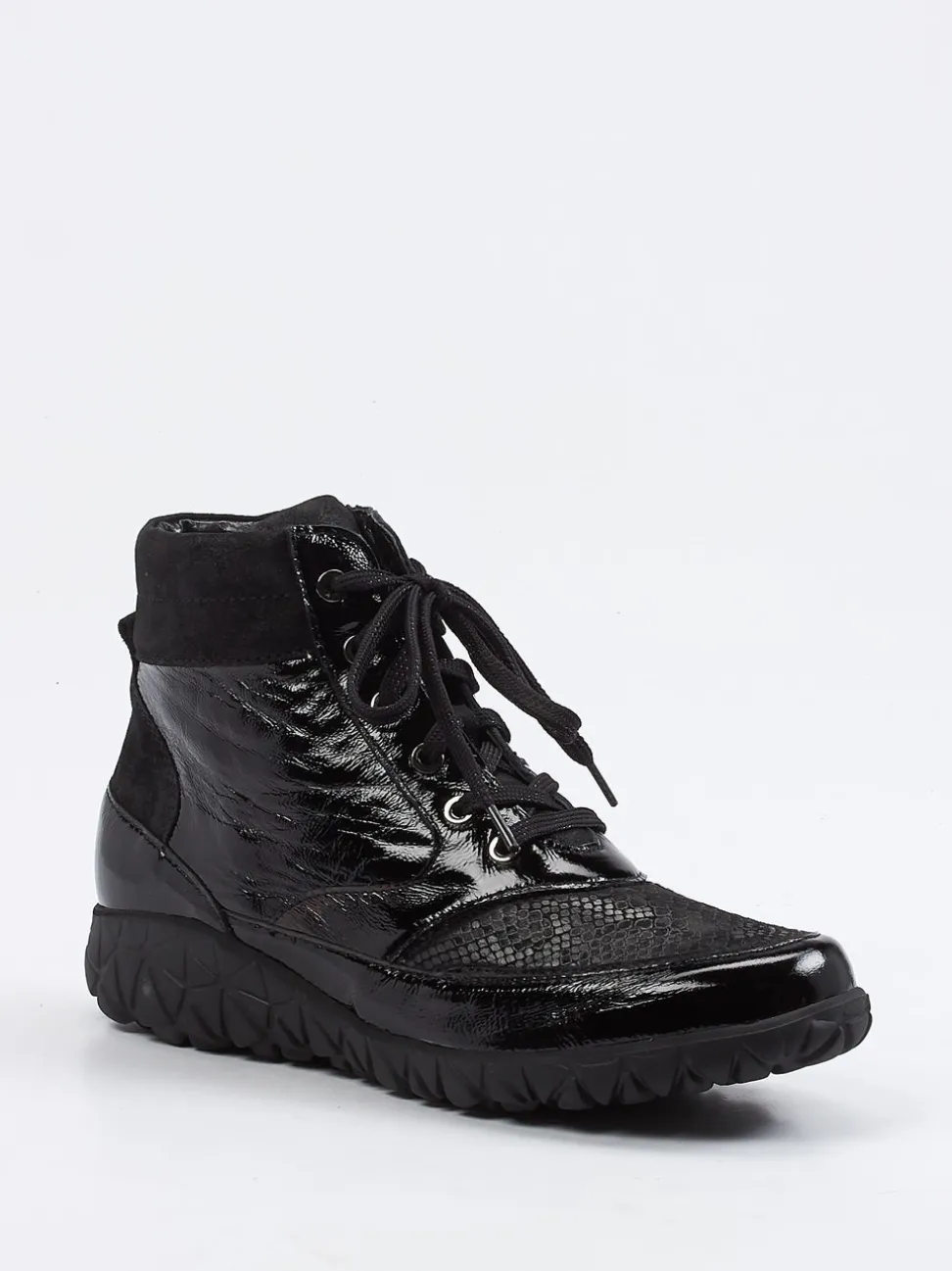 Waldläufer – Schnürstiefelette aus Lackleder schwarz
