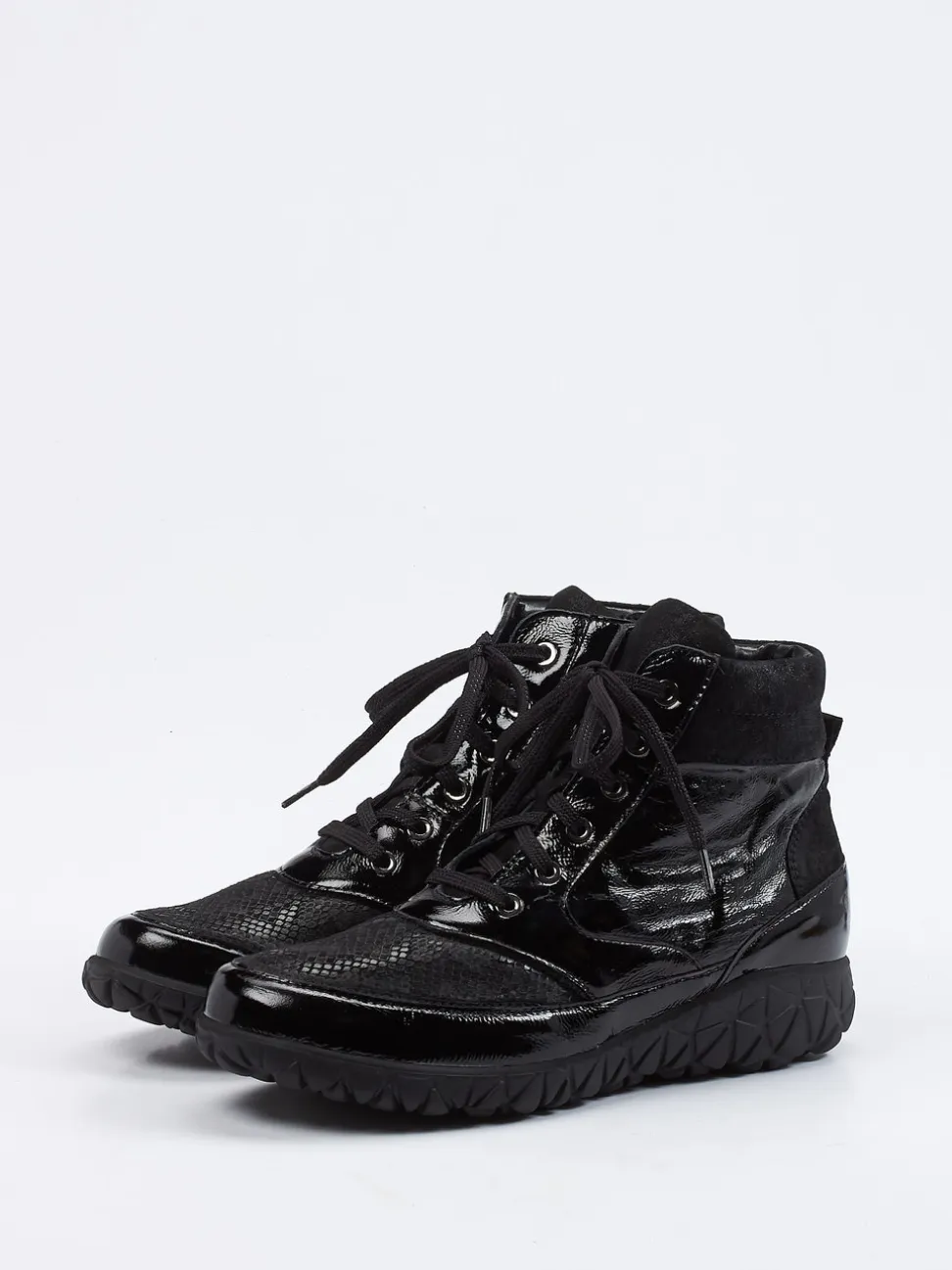 Waldläufer – Schnürstiefelette aus Lackleder schwarz