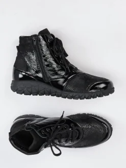 Waldläufer – Schnürstiefelette aus Lackleder schwarz