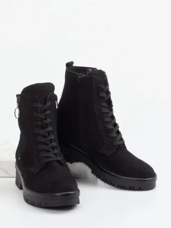 Waldläufer – Schnürstiefelette aus Nubukleder schwarz