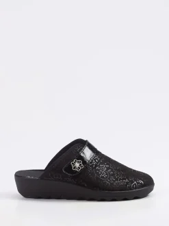 Westland – Pantolette aus Textil mit Blütenapplikation