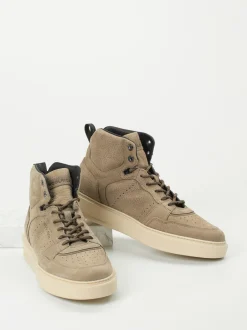 Woolrich – High-Top Sneaker aus Nubukleder Sandbeige